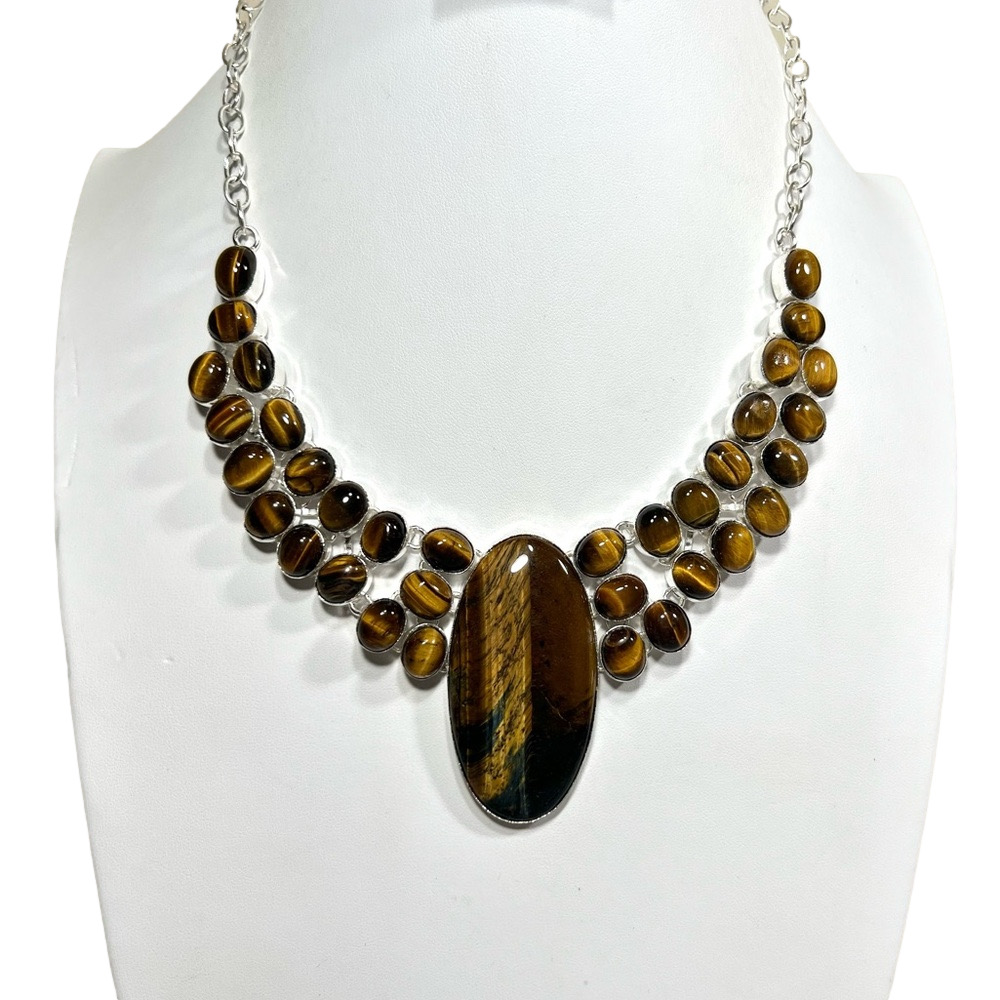 Tiger Eye 925 Large Gemstone Necklace